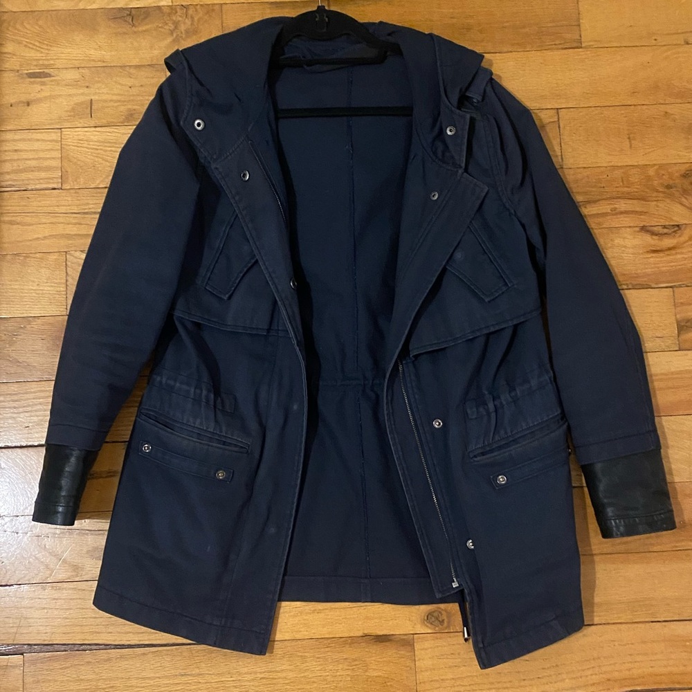 Maje canvas coat with leather cuffs